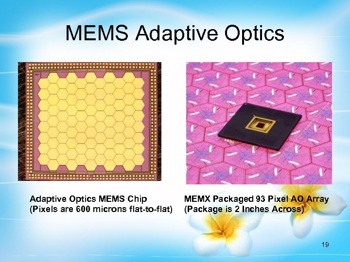 MEMS Adaptive Optics MEMS Chip (Pixels are 600 microns flat-to-flat) MEMX Packaged 93 Pixel