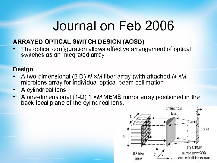 Journal on Feb 2006 ARRAYED OPTICAL SWITCH DESIGN (AOSD) • The optical configuration allows