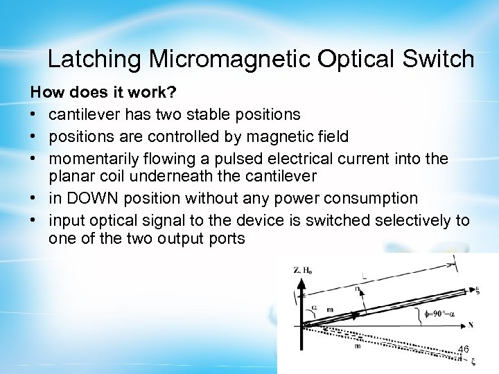 Latching Micromagnetic Optical Switch How does it work? • cantilever has two stable positions