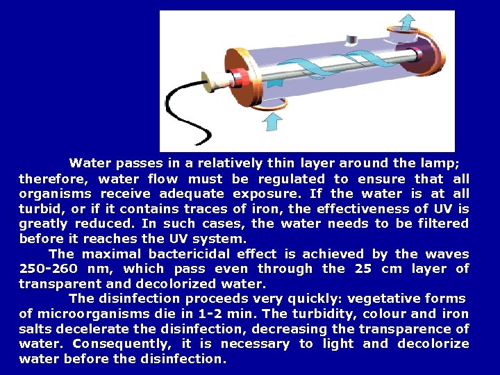  Water passes in a relatively thin layer around the lamp; therefore, water flow