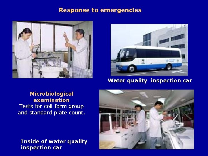 Response to emergencies Water quality inspection car Microbiological examination Tests for coli form group