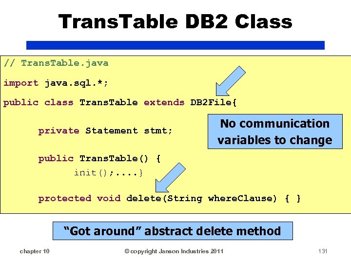 Trans. Table DB 2 Class // Trans. Table. java import java. sql. *; public