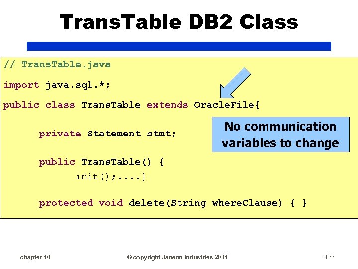 Trans. Table DB 2 Class // Trans. Table. java import java. sql. *; public
