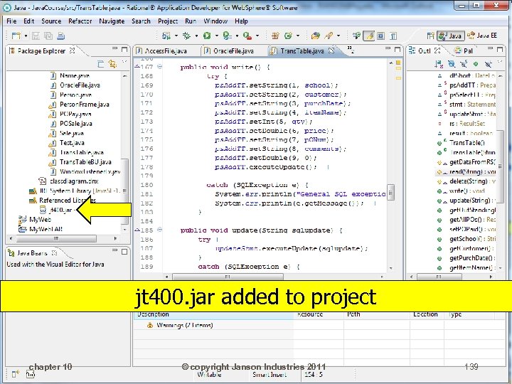 jt 400. jar added to project chapter 10 © copyright Janson Industries 2011 139