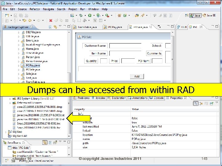 Dumps can be accessed from within RAD chapter 10 © copyright Janson Industries 2011