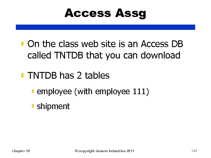 Access Assg ▮ On the class web site is an Access DB called TNTDB