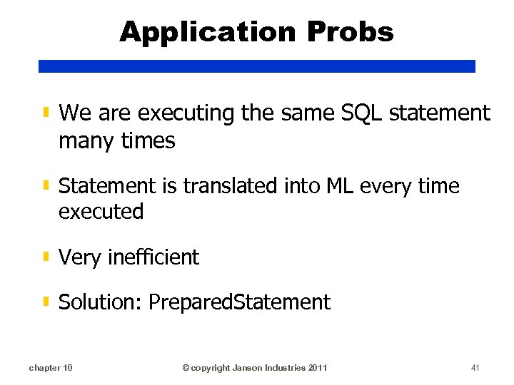 Application Probs ▮ We are executing the same SQL statement many times ▮ Statement