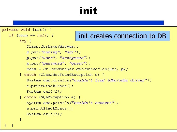 init private void init() { if (conn == null) { try { Class. for.