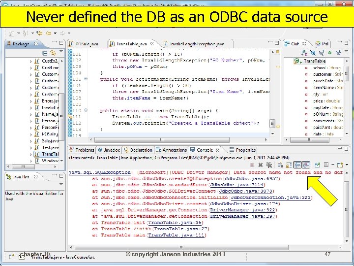 Never defined the DB as an ODBC data source chapter 10 © copyright Janson