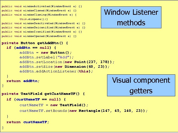 public void window. Activated(Window. Event e) {} public void window. Closing(Window. Event e) {