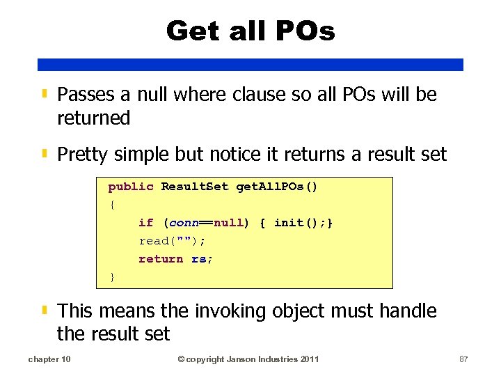 Get all POs ▮ Passes a null where clause so all POs will be