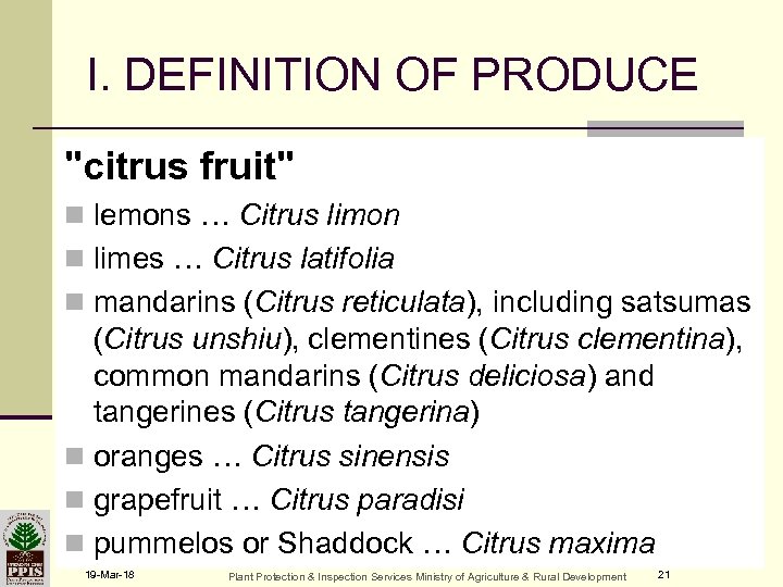 I. DEFINITION OF PRODUCE 