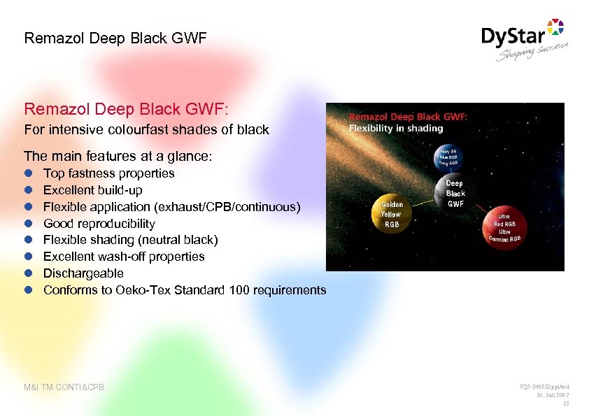 Remazol Deep Black GWF: For intensive colourfast shades of black The main features at