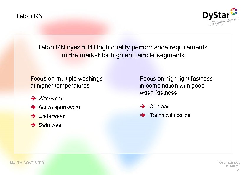Telon RN dyes fullfil high quality performance requirements in the market for high end