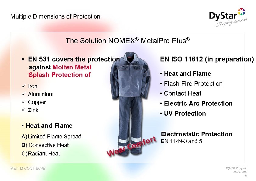 Multiple Dimensions of Protection The Solution NOMEX® Metal. Pro Plus® • EN 531 covers
