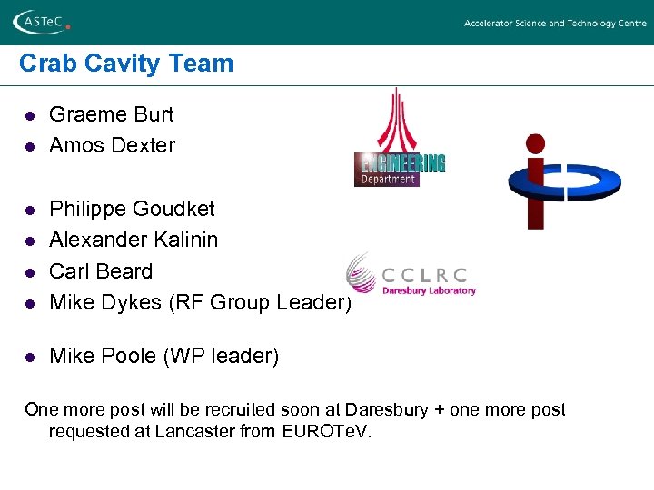 Crab Cavity Team l l Graeme Burt Amos Dexter l Philippe Goudket Alexander Kalinin