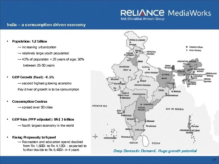 India – a consumption driven economy • Population: 1. 2 billion → increasing urbanization
