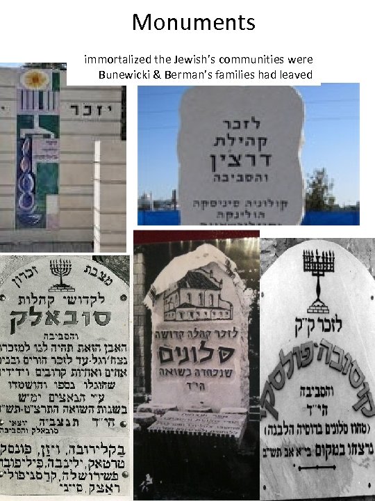 Monuments immortalized the Jewish’s communities were Bunewicki & Berman’s families had leaved 