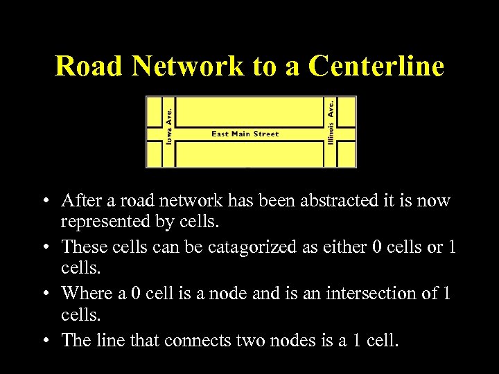 Road Network to a Centerline • After a road network has been abstracted it