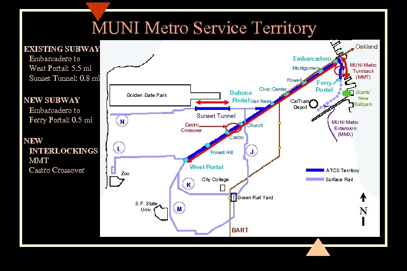 MUNI Metro Service Territory Oakland EXISTING SUBWAY Embarcadero to West Portal: 5. 5 mi