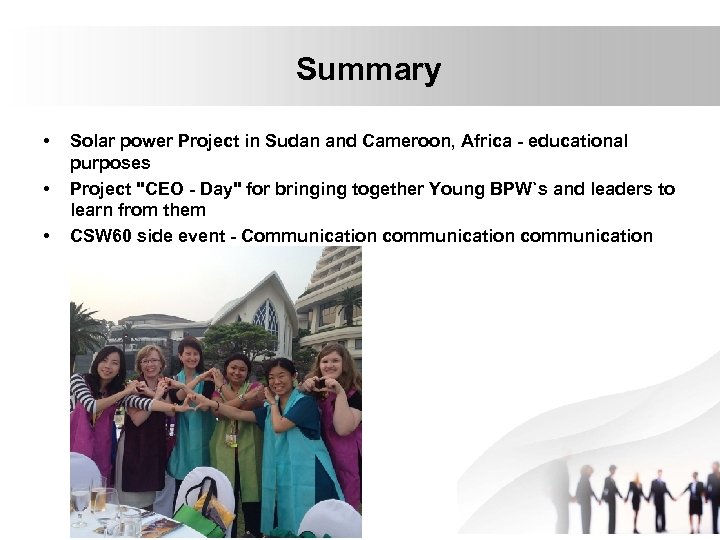 Summary • • • Solar power Project in Sudan and Cameroon, Africa - educational