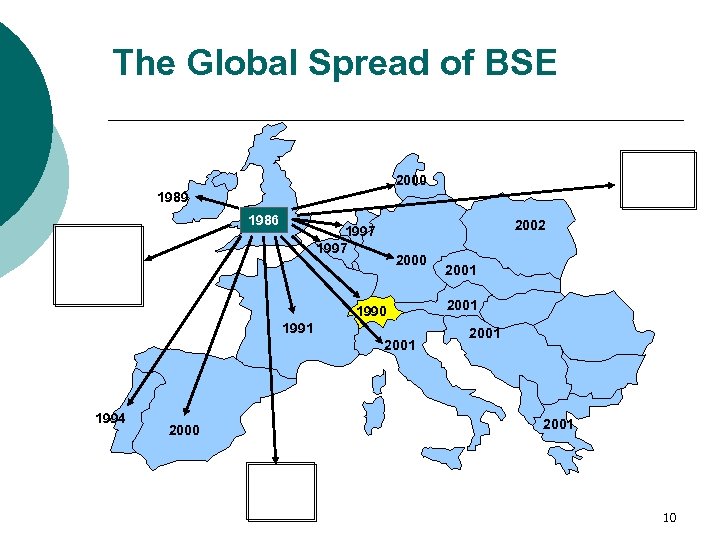 The Global Spread of BSE Japan 2001 2000 1989 1986 2002 1997 Canada USA