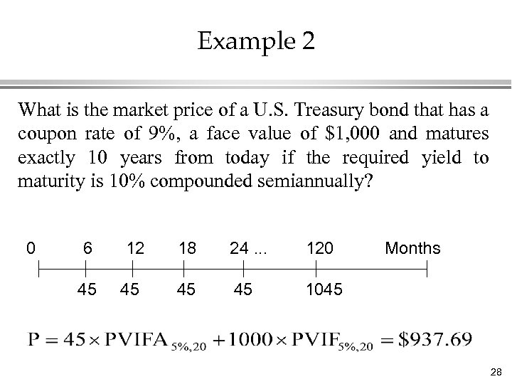 Example 2 What is the market price of a U. S. Treasury bond that