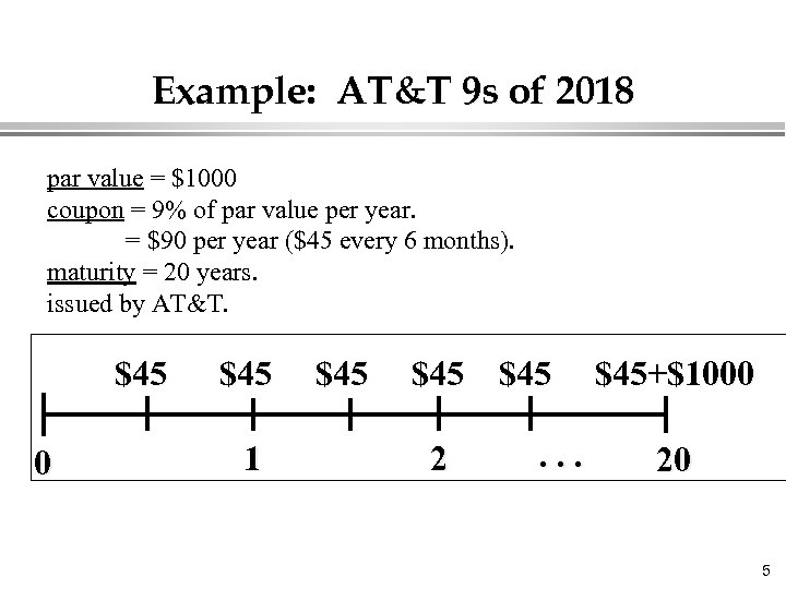 Example: AT&T 9 s of 2018 par value = $1000 coupon = 9% of