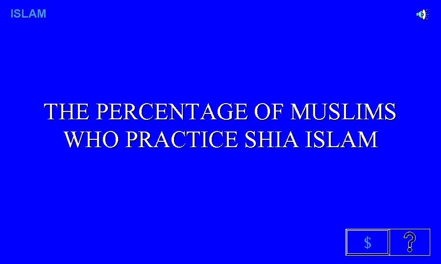 ISLAM THE PERCENTAGE OF MUSLIMS WHO PRACTICE SHIA ISLAM $ 