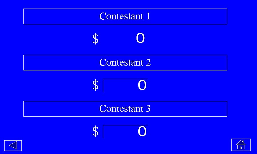 Contestant 1 $ Contestant 2 $ Contestant 3 $ 