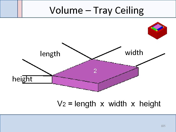 Volume – Tray Ceiling width length height 2 V 2 = length x width