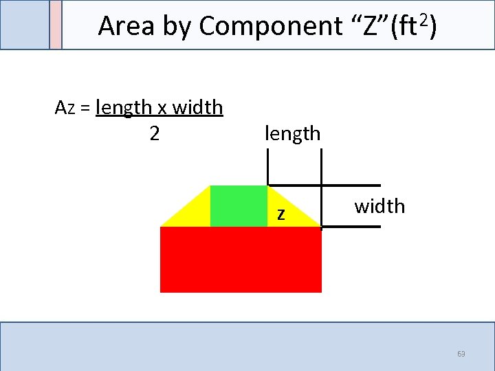 Area by Component “Z”(ft 2) AZ = length x width 2 length Z width