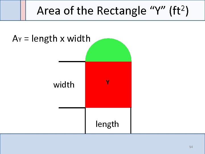Area of the Rectangle “Y” (ft 2) AY = length x width Y length