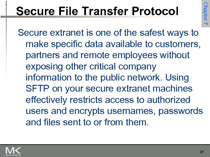 Chapter 7 Secure File Transfer Protocol Secure extranet is one of the safest ways