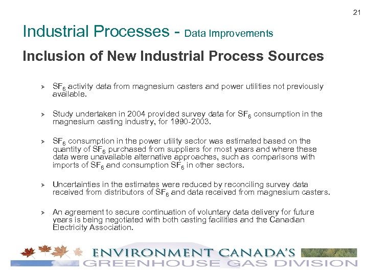 21 Industrial Processes - Data Improvements Inclusion of New Industrial Process Sources Ø Ø