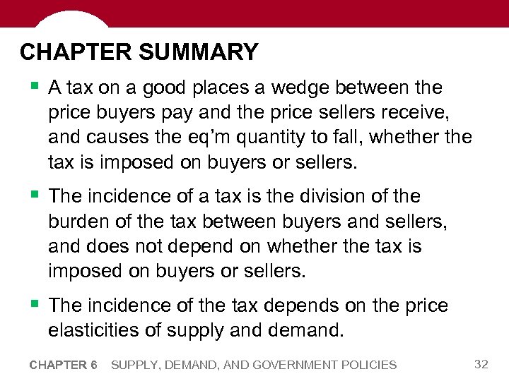 CHAPTER SUMMARY § A tax on a good places a wedge between the price