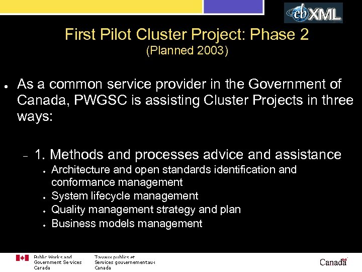 First Pilot Cluster Project: Phase 2 (Planned 2003) ● As a common service provider