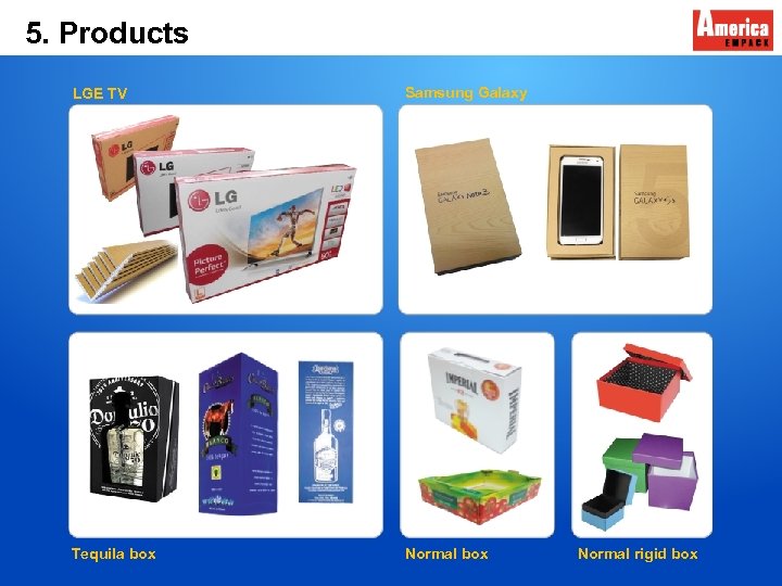 5. Products LGE TV Samsung Galaxy Tequila box Normal rigid box 