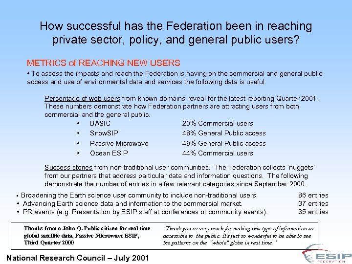 How successful has the Federation been in reaching private sector, policy, and general public