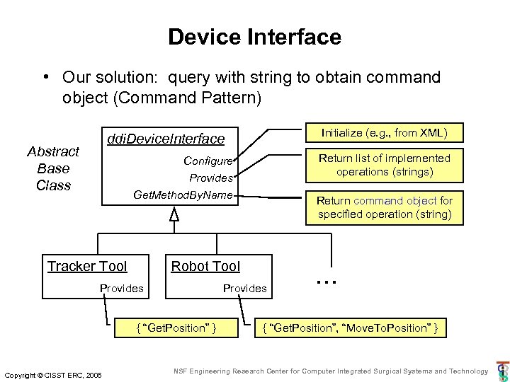 Device Interface • Our solution: query with string to obtain command object (Command Pattern)