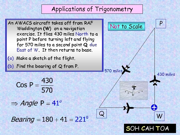 Applications of Trigonometry An AWACS aircraft takes off from RAF Waddington (W) on a