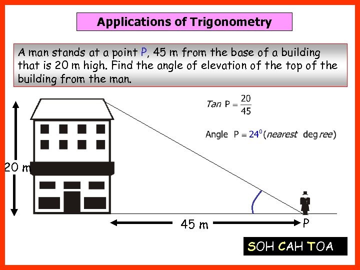 Applications of Trigonometry A man stands at a point P, 45 m from the
