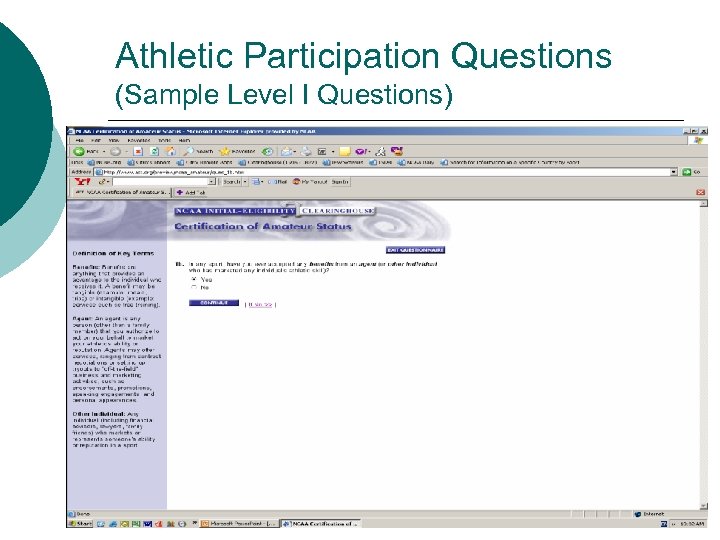Athletic Participation Questions (Sample Level I Questions) 