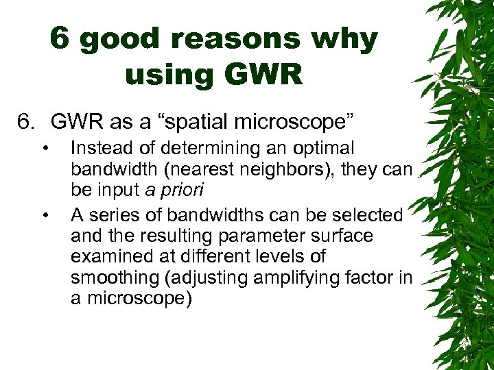 6 good reasons why using GWR 6. GWR as a “spatial microscope” • •