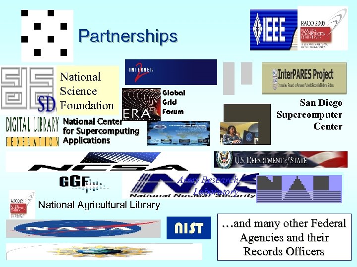 Partnerships National Science Foundation National Center for Supercomputing Applications Global Grid Forum San Diego