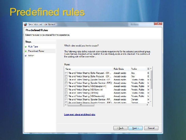 Predefined rules 