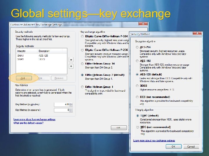 Global settings—key exchange (MM) 