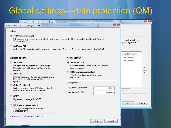 Global settings—data protection (QM) 