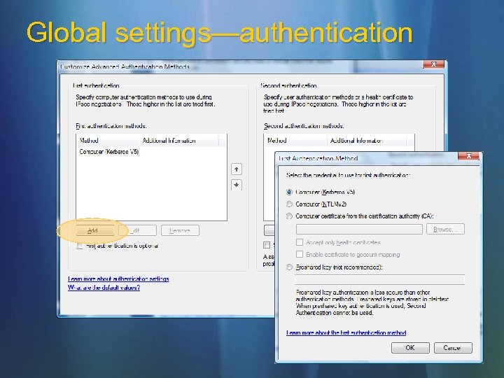 Global settings—authentication 