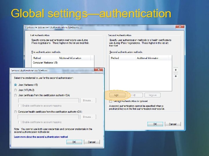 Global settings—authentication 